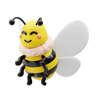 Cute Cartoon Bee With Yellow Black Stripes White Wings And Smiling Expression 3d model