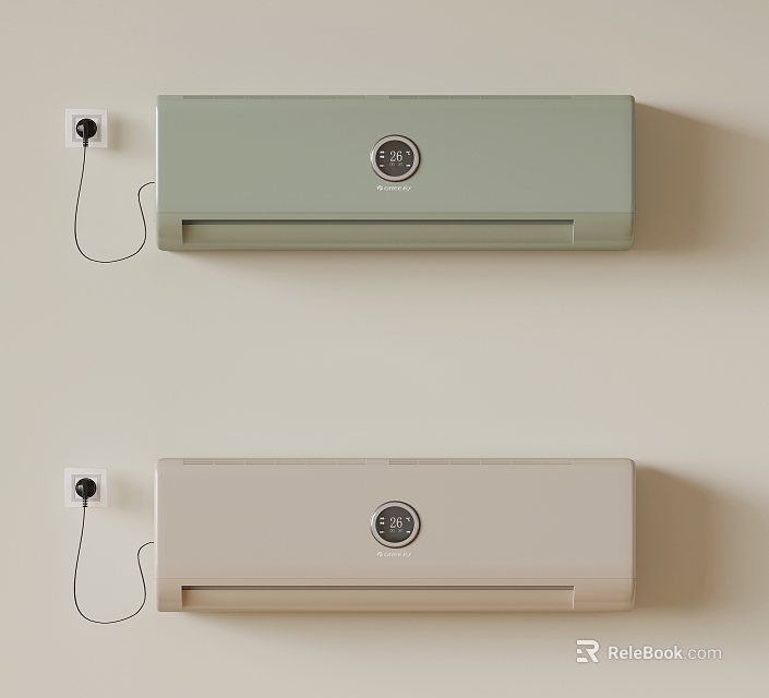 Two Wall Mounted Air Conditioner Fans In Different Colors With Plug 3d model 