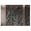 Modern Background Wall With Natural Rock Texture And Wooden Accent Panels
