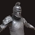 Silver Medieval Armor With Decorative Patterns And Shoulder Guards Holding Shield With Intricate Design 3d model