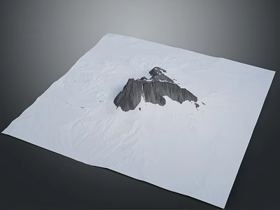 Mountain Terrain Model With Dark Rocky Peak On White Square Surface And Folded Textures 3d model