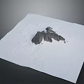Mountain Terrain Model With Dark Rocky Peak On White Square Surface And Folded Textures 3d model