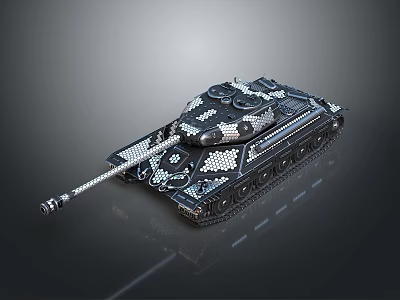 Detailed Military Tank Model Featuring Black White Camouflage Gun Barrel And Tracks 3d model