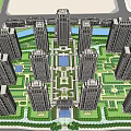 Modern High Rise Residential Complex With Central Garden Water Pool And Green Landscape Design