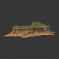 Modern Natural Landscape Model With Rocky Terrain Green Grass And Small Bridge Structure