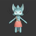 Blue Cat Game Movie Character With Large Ears Long Whiskers And Pink Plaid Skirt
