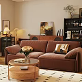 Cozy Brown Velvet Sofa Coffee Table Set With Throw Pillows And Wooden Side Table