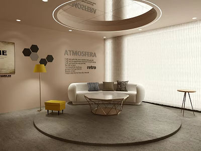 Modern Leisure Area Interior With White Sofa Coffee Table And Hexagon Decor 3d model
