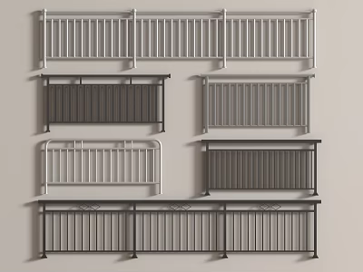 Modern Metal Railings With Assorted Designs Including Horizontal And Vertical Bars And Color Options 3d model