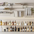 Modern Bathroom Accessories Collection With Various Bottles Towels And Storage Shelves