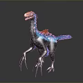 Vibrant Prehistoric Creature With Orange Head Blue Body Red Feathers And Long Claws