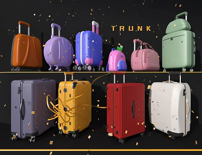 Vibrant Trunk Collection With Multiple Colors Various Styles And Gold Confetti Accents 3d model