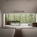 Modern Hotel Room Interior With Large Windows Greenery View Two Beds And Minimalist Design