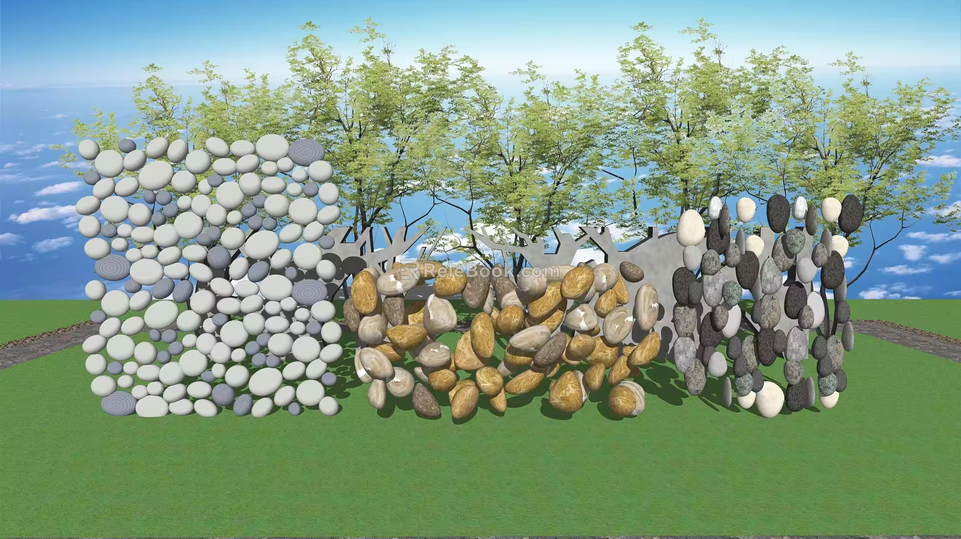 modern cobblestone dry landscape cobblestone paving cobblestone 3d model