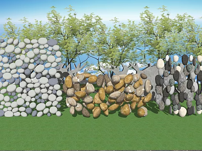 Garden Path Paving with Colorful Pebbles on Green Grass Surrounded by Trees and Blue Sky 3d model