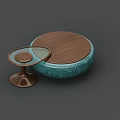 Modern Coffee Table With Wooden Top Teal Textured Base And Glass Side Table