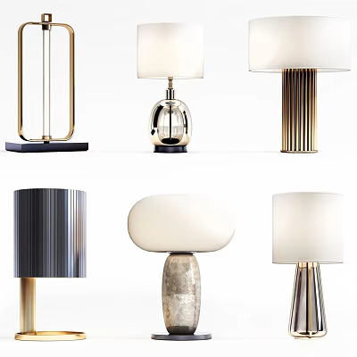 Modern Table Lamps Featuring Various Designs Sleek Metal Bases And Fabric Shades 3d model