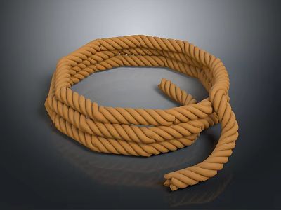 Durable Yellow Twisted Rope Coiled As Household Item For Everyday Use With Loose End 3d model