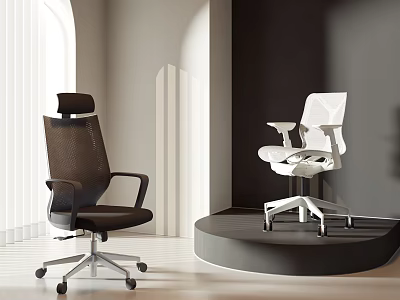 Modern Ergonomic Mesh Office Chairs in Brown and White for Workspace Design 3d model