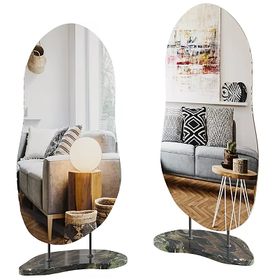 Mirror Reflects Modern Living Room With Sofa Side Table And Decor 3d model