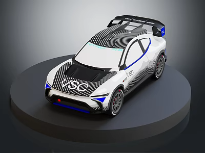 Sleek Racing Concept Car With Black White Pattern And Rear Spoiler 3d model