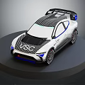 Sleek Racing Concept Car With Black White Pattern And Rear Spoiler