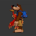 Brown Bear and Red Bird Game Movie Characters Standing with Blue Strap and Yellow Shorts