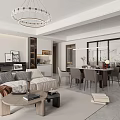 Modern Living Dining Room Interior With Comfortable Sofa Coffee Table Dining Chairs And Chandelier 3d model