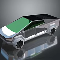 3D Model Car Featuring Polygonal Design Silver Body Green Top And Black Wheels
