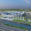 Aerial Planning of Modern Architecture Complex with Green Areas Waterfront Road Networks and Parking Lots