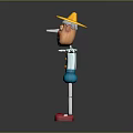 Playful Cartoon Doll With Yellow Hat Orange Face Blue Overalls White Gloves And Red Shoes