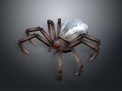 Realistic 3D Model Spider With White Back Brown Legs And Red Eyes On Gray Background 3d model