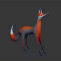 Red and Gray Fox 3D Model in Standing Pose with Dark Background