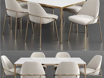 Elegant Modern Dining Table Set With Upholstered Chairs And Sleek Metal Legs Design 3d model