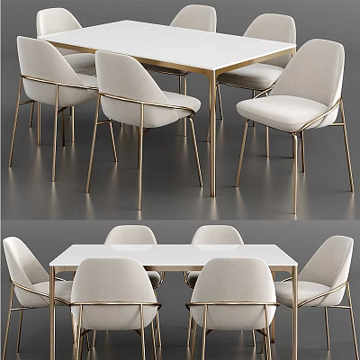 Elegant Modern Dining Table Set With Upholstered Chairs And Sleek Metal Legs Design 3d model