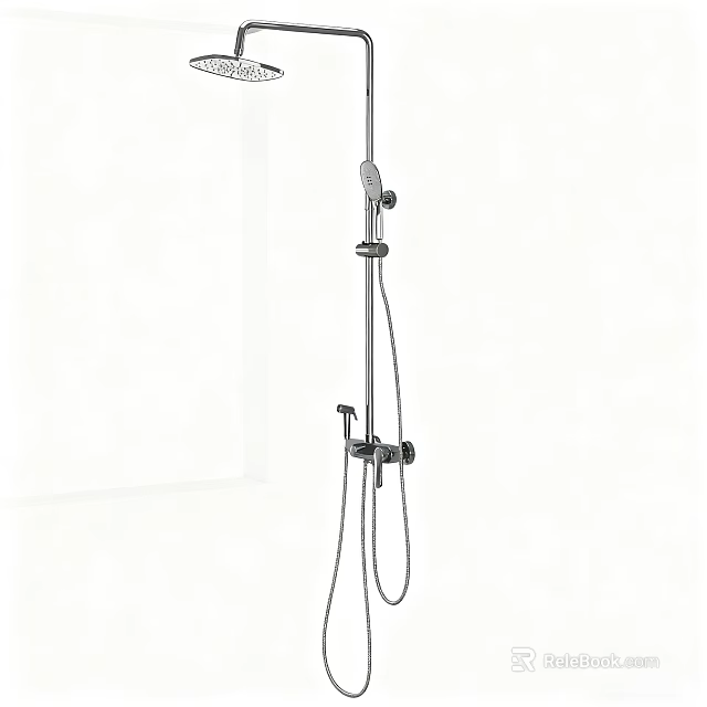 Modern Chrome Shower System With Handheld And Fixed Heads For Bathroom 3d model 