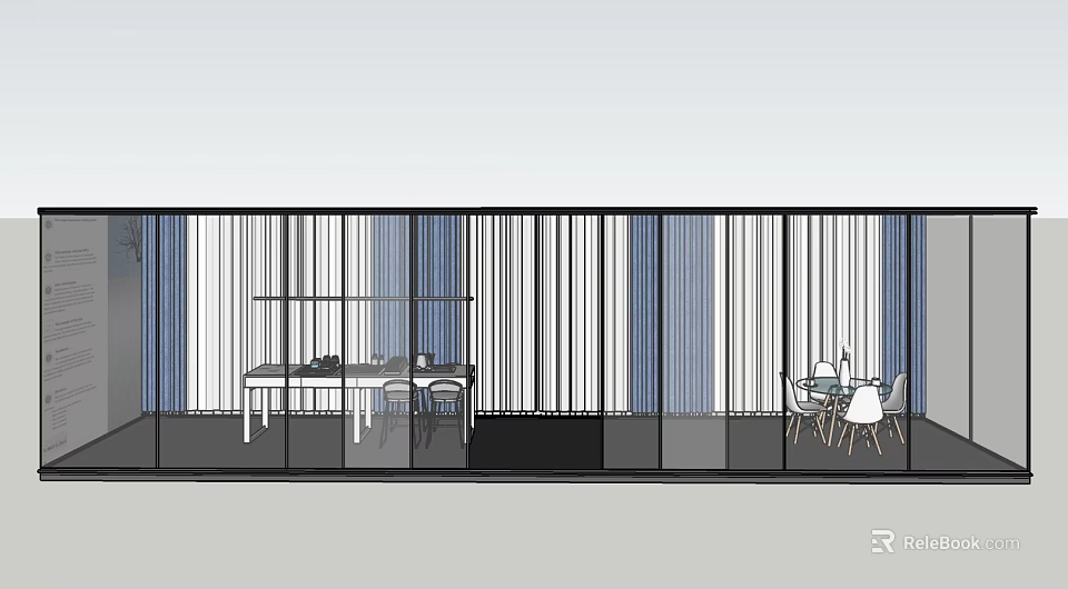 Modern Conference Room Interior With Striped Glass Partitions And Meeting Tables Chairs 3d model 