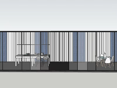 Modern Conference Room Interior With Striped Glass Partitions And Meeting Tables Chairs 3d model