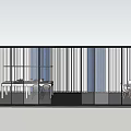 Modern Conference Room Interior With Striped Glass Partitions And Meeting Tables Chairs