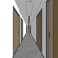 Modern Elevator Hallway With Light Colored Walls Gray Tile Floor And Ceiling Lights 3d model