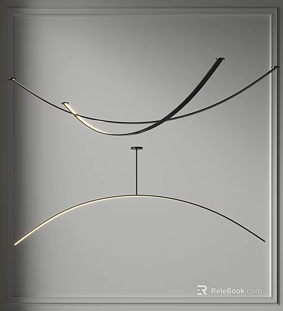 Modern Hanging Curved Metal Chandelier With Arched Lines And Minimalist Design 3d model 