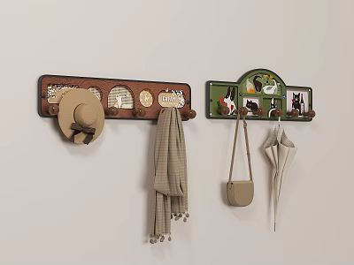 Wall Decor With Brown Green Hanging Hook Boards Animal Patterns Holding Hat Scarf Bag Coat 3d model