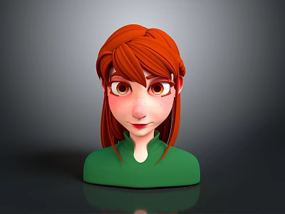 3D Model Decorative Doll Head With Red Hair Green Top Home Decor 3d model