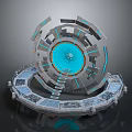 Futuristic Circular Platform Structure With Blue Core Lighting Stairs And Geometric Components 3d model