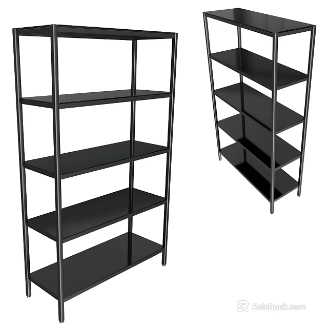 Modern Black Metal Frame Shelving Unit With Multi Tier Open Shelf Storage Design 3d model 
