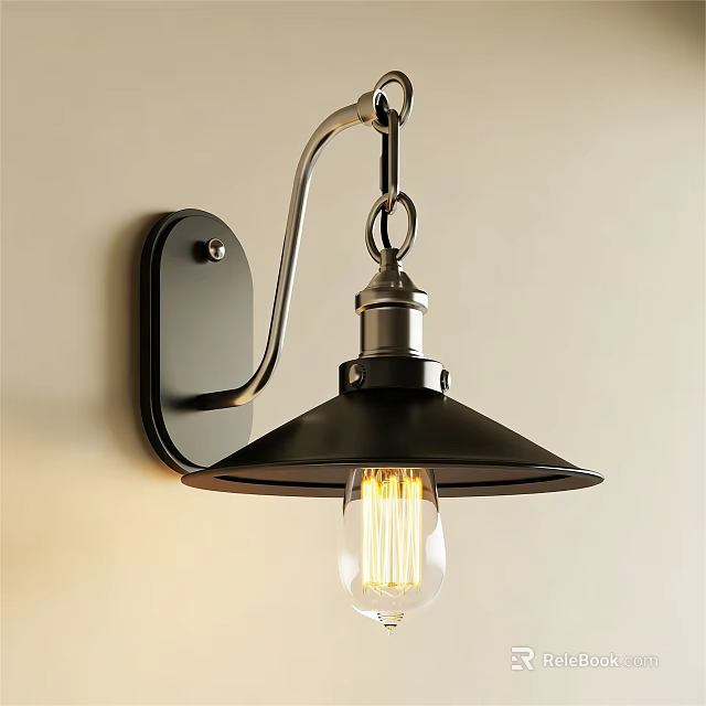 Vintage Style Wall Sconce With Metal Bracket Black Shade And Edison Bulb 3d model 