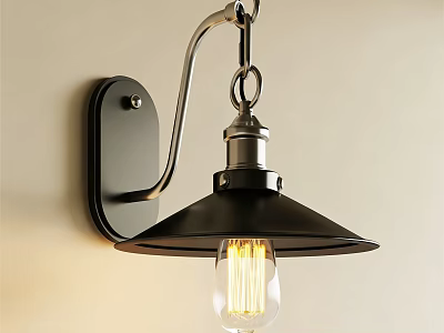 Vintage Style Wall Sconce With Metal Bracket Black Shade And Edison Bulb 3d model