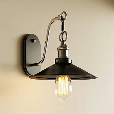 Vintage Style Wall Sconce With Metal Bracket Black Shade And Edison Bulb 3d model