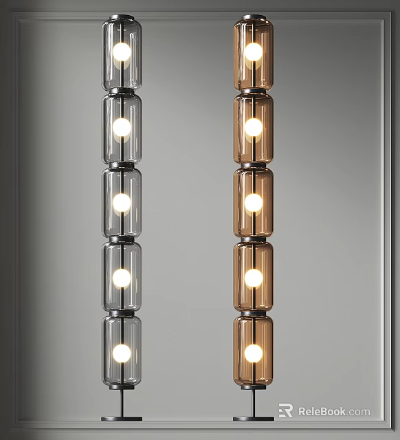 Chic Floor Lamps With Illuminated Gray Brown Cylinder Bodies 3d model 