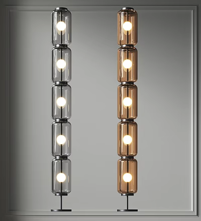 Chic Floor Lamps With Illuminated Gray Brown Cylinder Bodies 3d model